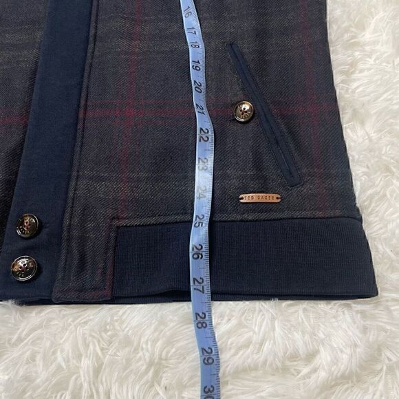 Ted Baker London Mens Small Wool Blend Plaid Full Zip Jacket Navy Blue Size 4 - Picture 8 of 10